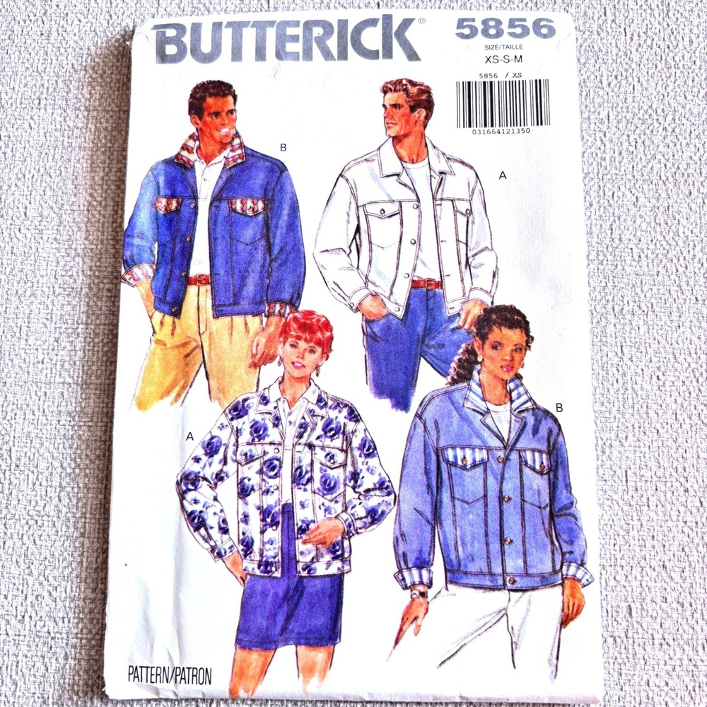 Butterick 5856 Unisex Trucker Streetwear Jean Jacket XS-S-M Denim Chore Workwear